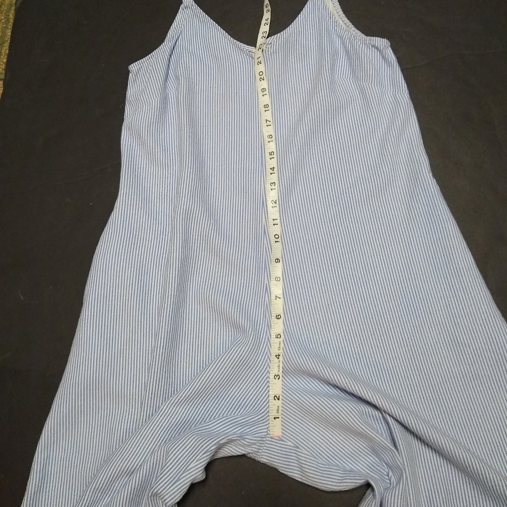 MSK linen blend striped jumper romper wide gaucho leg asymmetrical hem - Picture 12 of 15